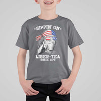 Funny 4th Of July T Shirt For Kid Sippin On Liber Tea Liberty Ben Franklin 1776 USA Flag - Wonder Print Shop