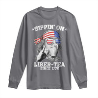 Funny 4th Of July Long Sleeve Shirt Sippin On Liber Tea Liberty Ben Franklin 1776 USA Flag - Wonder Print Shop