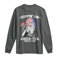 Funny 4th Of July Long Sleeve Shirt Sippin On Liber Tea Liberty Ben Franklin 1776 USA Flag - Wonder Print Shop