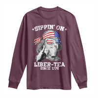 Funny 4th Of July Long Sleeve Shirt Sippin On Liber Tea Liberty Ben Franklin 1776 USA Flag - Wonder Print Shop