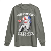 Funny 4th Of July Long Sleeve Shirt Sippin On Liber Tea Liberty Ben Franklin 1776 USA Flag - Wonder Print Shop
