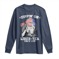 Funny 4th Of July Long Sleeve Shirt Sippin On Liber Tea Liberty Ben Franklin 1776 USA Flag - Wonder Print Shop