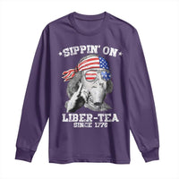 Funny 4th Of July Long Sleeve Shirt Sippin On Liber Tea Liberty Ben Franklin 1776 USA Flag - Wonder Print Shop
