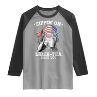 Funny 4th Of July Raglan Shirt Sippin On Liber Tea Liberty Ben Franklin 1776 USA Flag - Wonder Print Shop