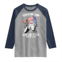 Funny 4th Of July Raglan Shirt Sippin On Liber Tea Liberty Ben Franklin 1776 USA Flag - Wonder Print Shop