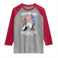Funny 4th Of July Raglan Shirt Sippin On Liber Tea Liberty Ben Franklin 1776 USA Flag - Wonder Print Shop