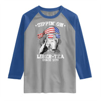 Funny 4th Of July Raglan Shirt Sippin On Liber Tea Liberty Ben Franklin 1776 USA Flag - Wonder Print Shop