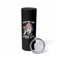 Funny 4th Of July Skinny Tumbler Sippin On Liber Tea Liberty Ben Franklin 1776 USA Flag - Wonder Print Shop