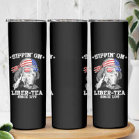 Funny 4th Of July Skinny Tumbler Sippin On Liber Tea Liberty Ben Franklin 1776 USA Flag - Wonder Print Shop