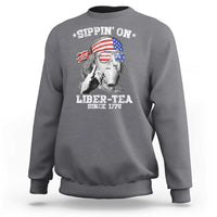 Funny 4th Of July Sweatshirt Sippin On Liber Tea Liberty Ben Franklin 1776 USA Flag - Wonder Print Shop