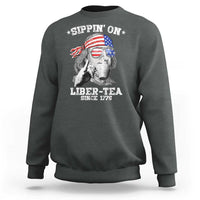 Funny 4th Of July Sweatshirt Sippin On Liber Tea Liberty Ben Franklin 1776 USA Flag - Wonder Print Shop