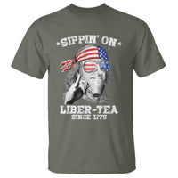 Funny 4th Of July T Shirt Sippin On Liber Tea Liberty Ben Franklin 1776 USA Flag - Wonder Print Shop
