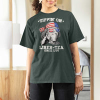 Funny 4th Of July T Shirt For Women Sippin On Liber Tea Liberty Ben Franklin 1776 USA Flag - Wonder Print Shop