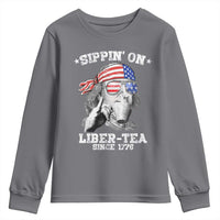 Funny 4th Of July Youth Sweatshirt Sippin On Liber Tea Liberty Ben Franklin 1776 USA Flag - Wonder Print Shop