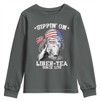 Funny 4th Of July Youth Sweatshirt Sippin On Liber Tea Liberty Ben Franklin 1776 USA Flag - Wonder Print Shop