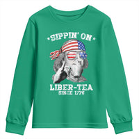 Funny 4th Of July Youth Sweatshirt Sippin On Liber Tea Liberty Ben Franklin 1776 USA Flag - Wonder Print Shop