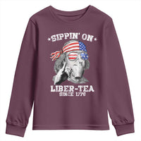 Funny 4th Of July Youth Sweatshirt Sippin On Liber Tea Liberty Ben Franklin 1776 USA Flag - Wonder Print Shop