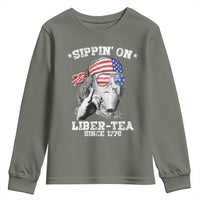 Funny 4th Of July Youth Sweatshirt Sippin On Liber Tea Liberty Ben Franklin 1776 USA Flag - Wonder Print Shop