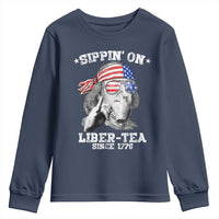 Funny 4th Of July Youth Sweatshirt Sippin On Liber Tea Liberty Ben Franklin 1776 USA Flag - Wonder Print Shop