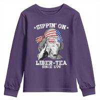 Funny 4th Of July Youth Sweatshirt Sippin On Liber Tea Liberty Ben Franklin 1776 USA Flag - Wonder Print Shop