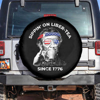 Funny 4th Of July Spare Tire Cover Sippin On Liber Tea Liberty Abe Lincoln 1776 USA Flag - Wonder Print Shop