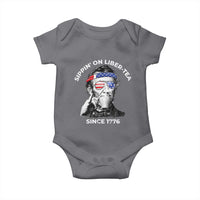 Funny 4th Of July Baby Onesie Sippin On Liber Tea Liberty Abe Lincoln 1776 USA Flag - Wonder Print Shop