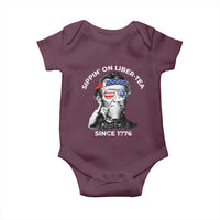 Funny 4th Of July Baby Onesie Sippin On Liber Tea Liberty Abe Lincoln 1776 USA Flag - Wonder Print Shop