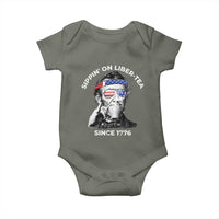 Funny 4th Of July Baby Onesie Sippin On Liber Tea Liberty Abe Lincoln 1776 USA Flag - Wonder Print Shop