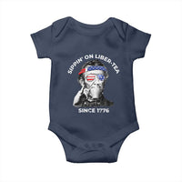 Funny 4th Of July Baby Onesie Sippin On Liber Tea Liberty Abe Lincoln 1776 USA Flag - Wonder Print Shop