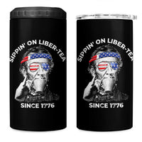 Funny 4th Of July 4 in 1 Can Cooler Tumbler Sippin On Liber Tea Liberty Abe Lincoln 1776 USA Flag - Wonder Print Shop
