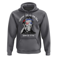 Funny 4th Of July Hoodie Sippin On Liber Tea Liberty Abe Lincoln 1776 USA Flag - Wonder Print Shop