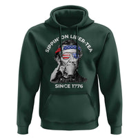 Funny 4th Of July Hoodie Sippin On Liber Tea Liberty Abe Lincoln 1776 USA Flag - Wonder Print Shop