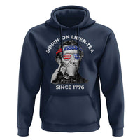Funny 4th Of July Hoodie Sippin On Liber Tea Liberty Abe Lincoln 1776 USA Flag - Wonder Print Shop