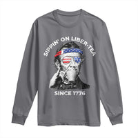 Funny 4th Of July Long Sleeve Shirt Sippin On Liber Tea Liberty Abe Lincoln 1776 USA Flag - Wonder Print Shop