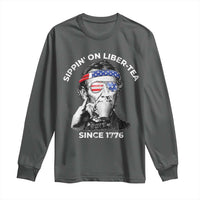 Funny 4th Of July Long Sleeve Shirt Sippin On Liber Tea Liberty Abe Lincoln 1776 USA Flag - Wonder Print Shop