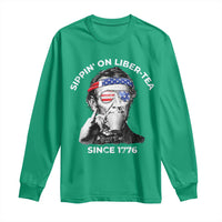 Funny 4th Of July Long Sleeve Shirt Sippin On Liber Tea Liberty Abe Lincoln 1776 USA Flag - Wonder Print Shop