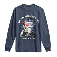Funny 4th Of July Long Sleeve Shirt Sippin On Liber Tea Liberty Abe Lincoln 1776 USA Flag - Wonder Print Shop