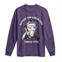 Funny 4th Of July Long Sleeve Shirt Sippin On Liber Tea Liberty Abe Lincoln 1776 USA Flag - Wonder Print Shop