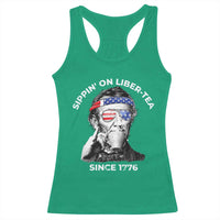 Funny 4th Of July Racerback Tank Top Sippin On Liber Tea Liberty Abe Lincoln 1776 USA Flag - Wonder Print Shop