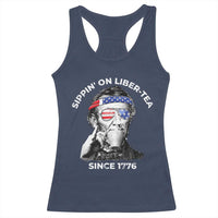 Funny 4th Of July Racerback Tank Top Sippin On Liber Tea Liberty Abe Lincoln 1776 USA Flag - Wonder Print Shop