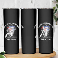 Funny 4th Of July Skinny Tumbler Sippin On Liber Tea Liberty Abe Lincoln 1776 USA Flag - Wonder Print Shop