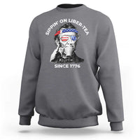 Funny 4th Of July Sweatshirt Sippin On Liber Tea Liberty Abe Lincoln 1776 USA Flag - Wonder Print Shop