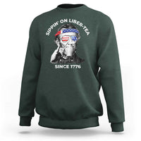 Funny 4th Of July Sweatshirt Sippin On Liber Tea Liberty Abe Lincoln 1776 USA Flag - Wonder Print Shop