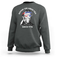 Funny 4th Of July Sweatshirt Sippin On Liber Tea Liberty Abe Lincoln 1776 USA Flag - Wonder Print Shop