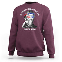 Funny 4th Of July Sweatshirt Sippin On Liber Tea Liberty Abe Lincoln 1776 USA Flag - Wonder Print Shop