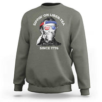 Funny 4th Of July Sweatshirt Sippin On Liber Tea Liberty Abe Lincoln 1776 USA Flag - Wonder Print Shop