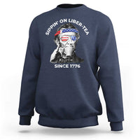 Funny 4th Of July Sweatshirt Sippin On Liber Tea Liberty Abe Lincoln 1776 USA Flag - Wonder Print Shop