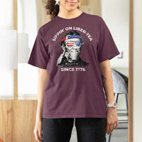 Funny 4th Of July T Shirt For Women Sippin On Liber Tea Liberty Abe Lincoln 1776 USA Flag - Wonder Print Shop