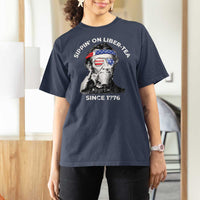 Funny 4th Of July T Shirt For Women Sippin On Liber Tea Liberty Abe Lincoln 1776 USA Flag - Wonder Print Shop