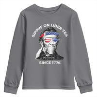 Funny 4th Of July Youth Sweatshirt Sippin On Liber Tea Liberty Abe Lincoln 1776 USA Flag - Wonder Print Shop